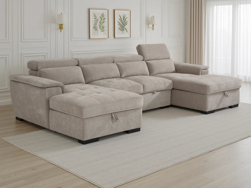 Alaya U-Shape Biege Sofabed
