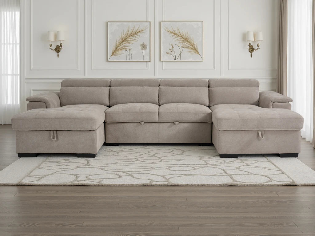 Alaya U-Shape Biege Sofabed