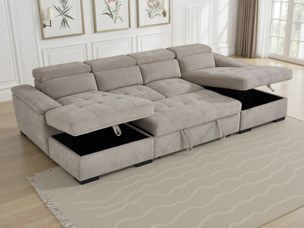 Alaya U-Shape Biege Sofabed