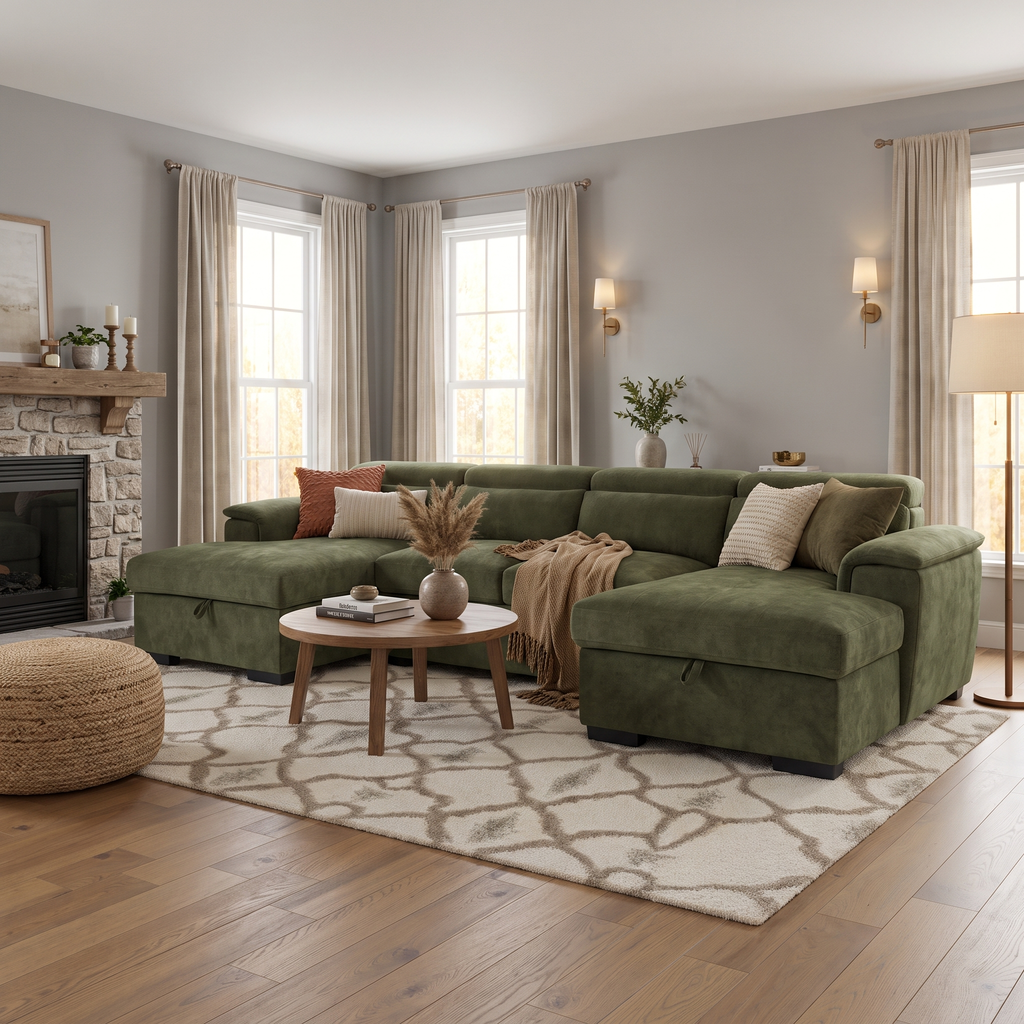 Alaya Sofabed Green U Shape Corner
