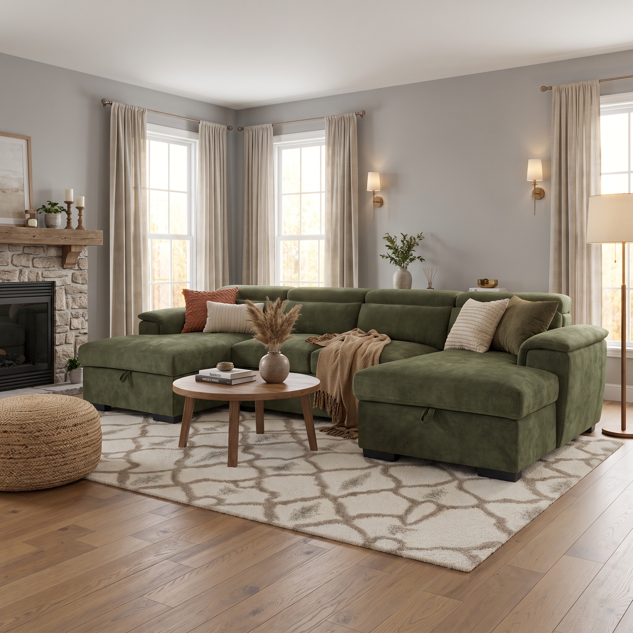 Alaya Sofabed Green U Shape Corner