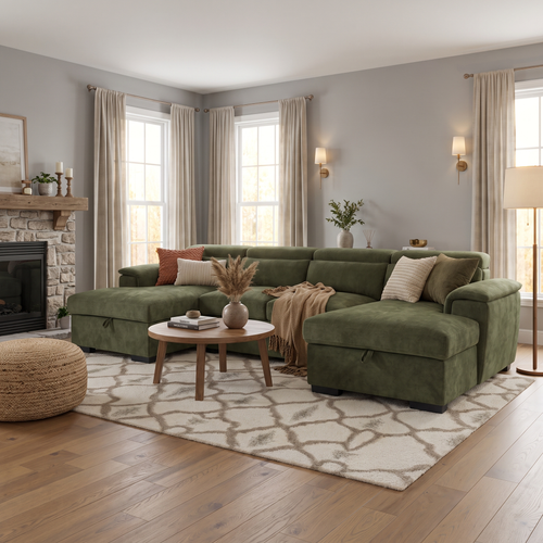 Alaya Sofabed Green U Shape Corner