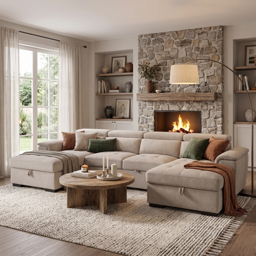 Alaya U-Shape Biege Sofabed